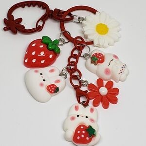 Handmade Strawberry Daisy Kawaii Bunny Keychain